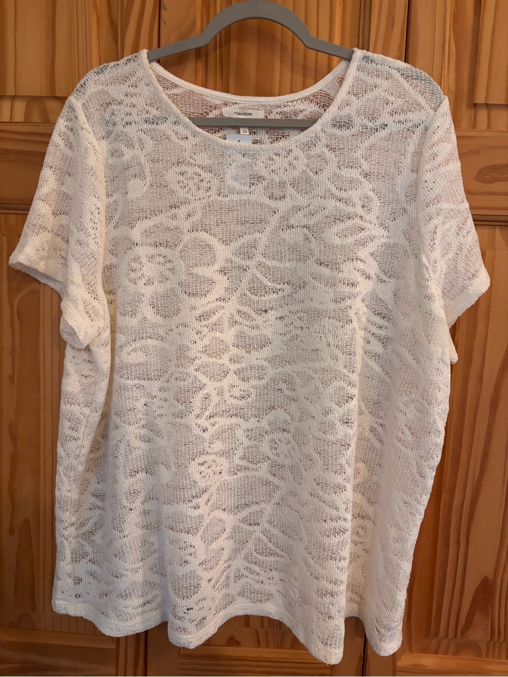 Maurices Lightweight Lace Knit Short-Sleeve Top - Cream